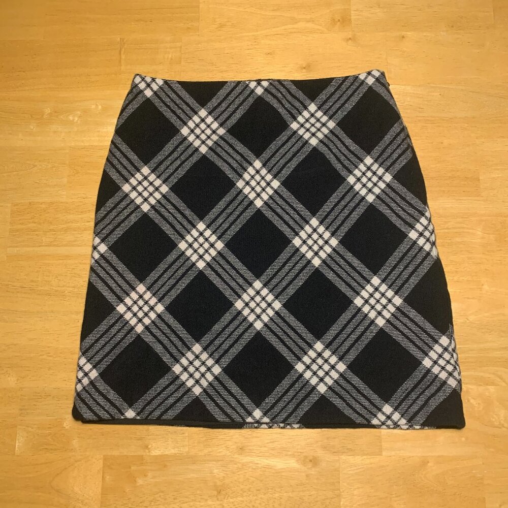 Talbots Petite Black & Cream Plaid A-Line Mini Skirt - Wool Blend - Size 4p